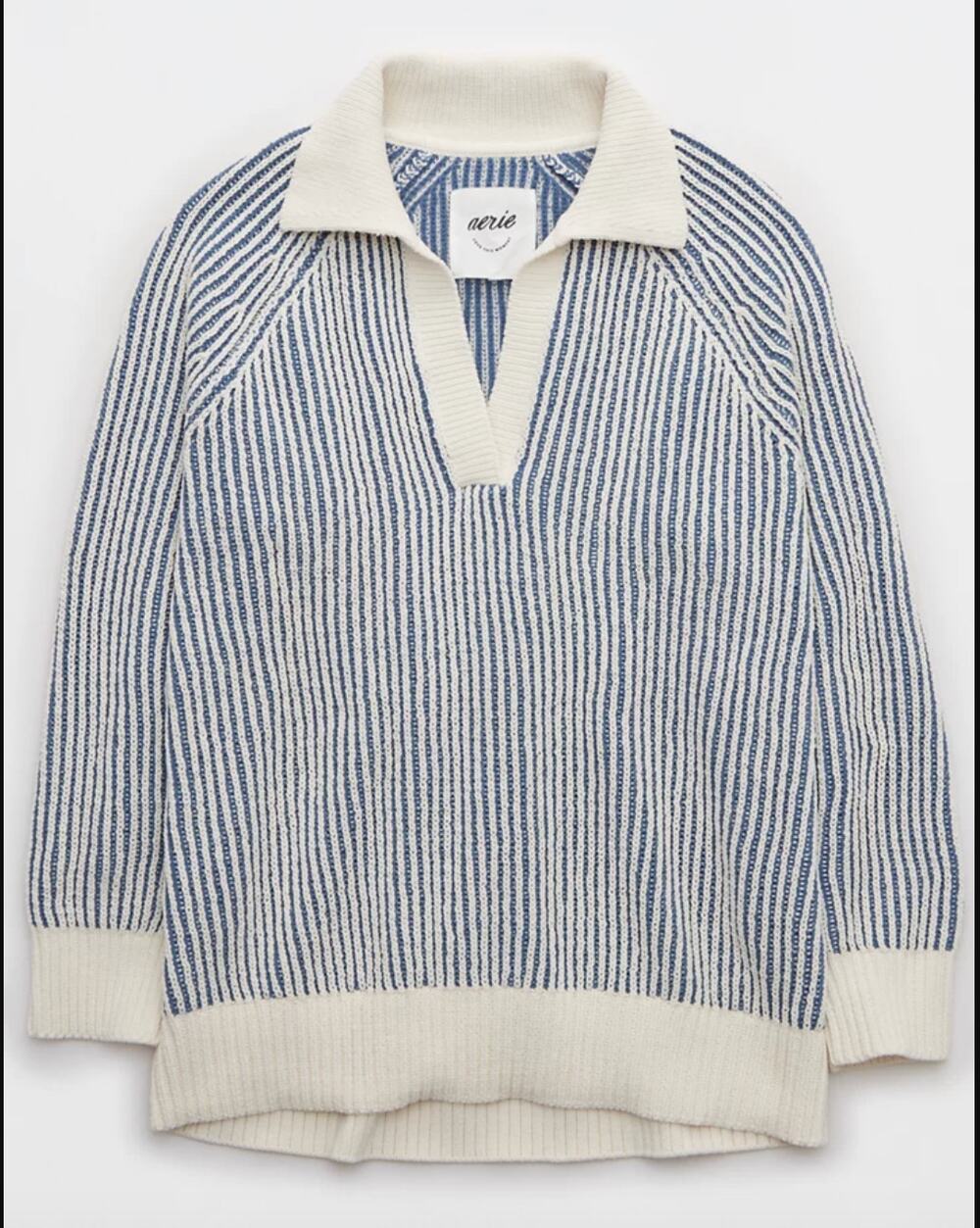 Aerie Sugar Rush Chenille Sweater Women's Medium Striped Ribbed V-Neck Pullover